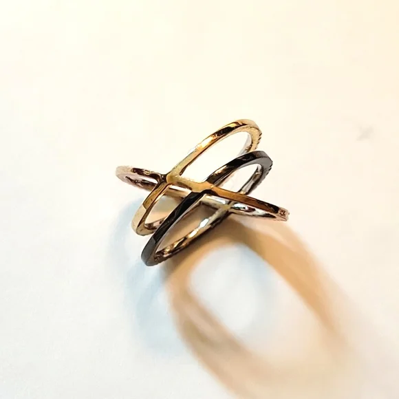 CZ pave tri-tone X ring - Picture 3 of 5